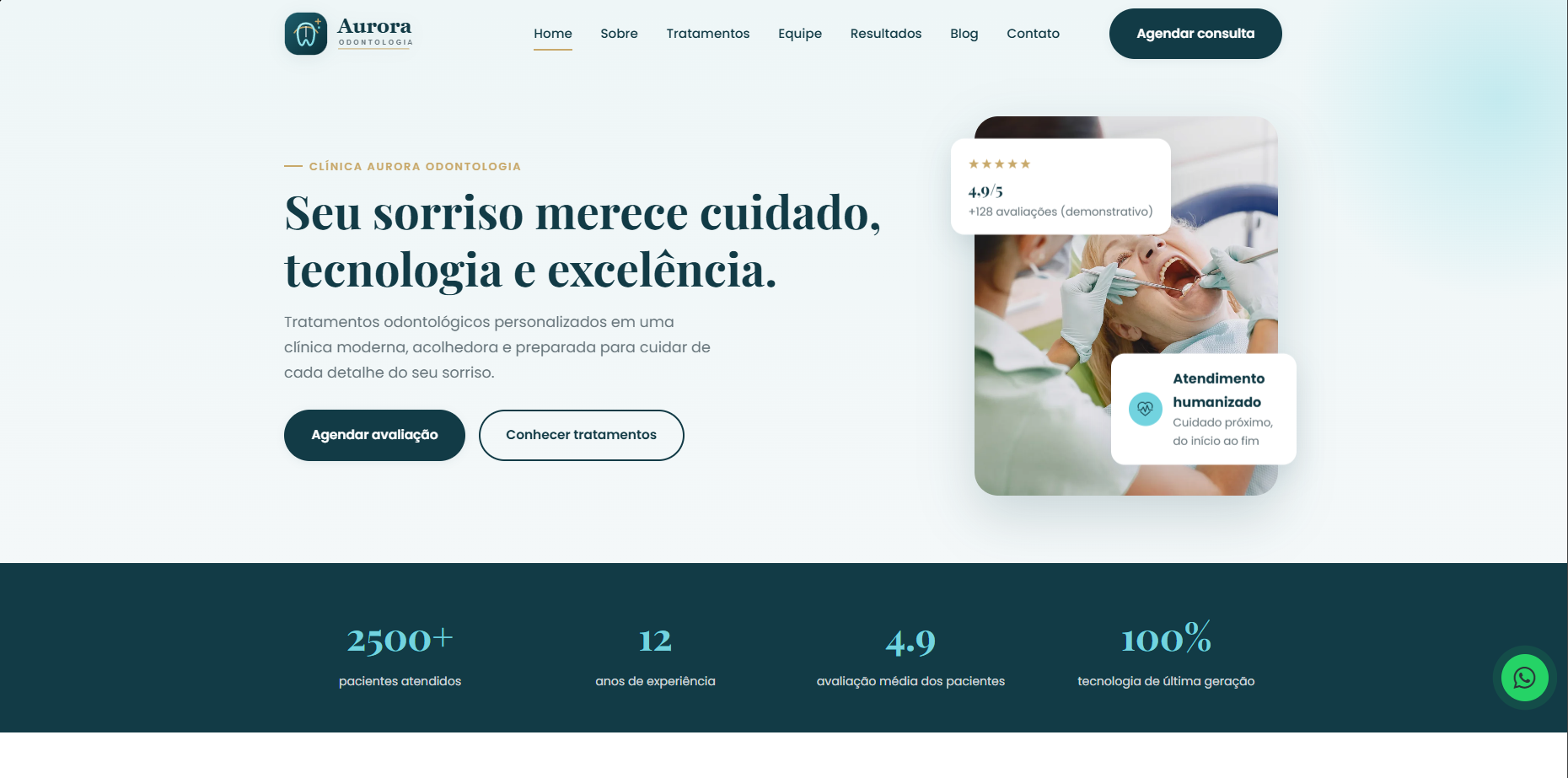 Prévia do site Aurora Odontologia