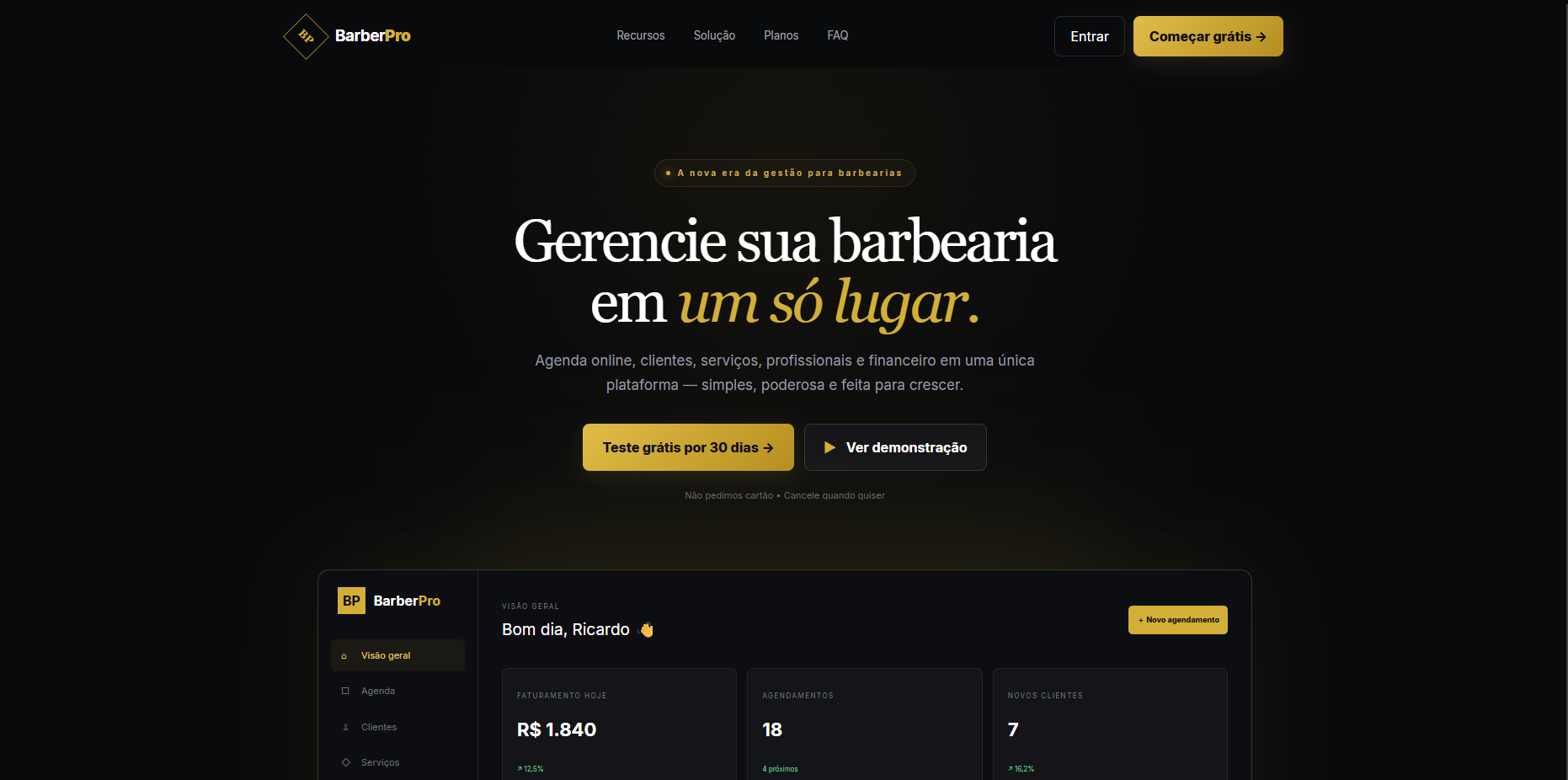 Prévia do BarberPro, sistema de gestão para barbearias