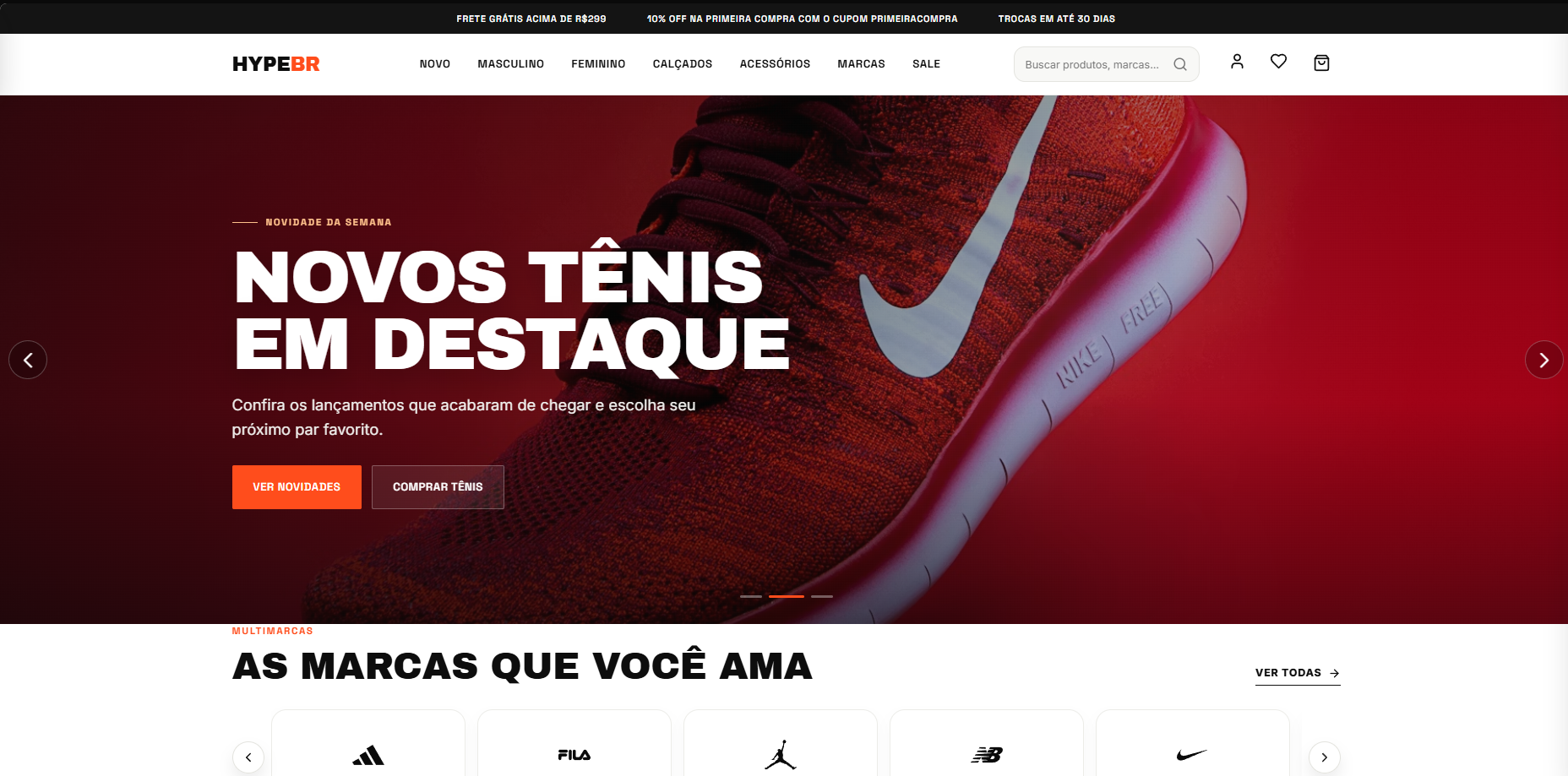 Prévia do site Hype BR para loja de roupas e calçados