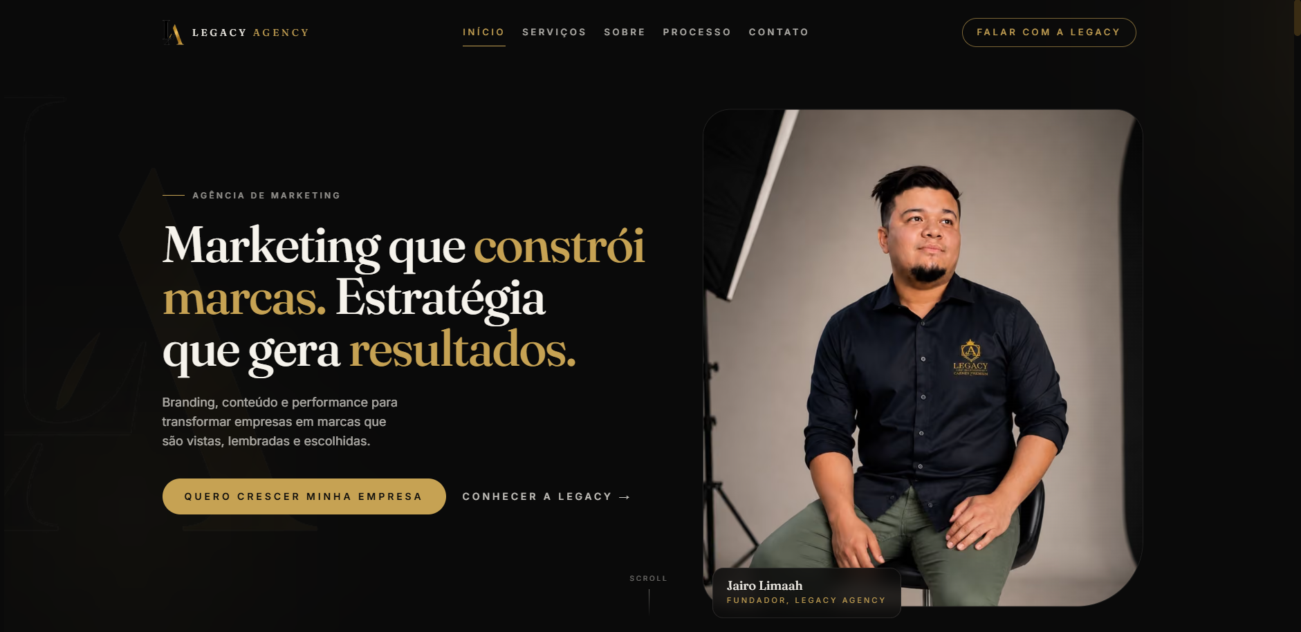 Página inicial do site Legacy Agency