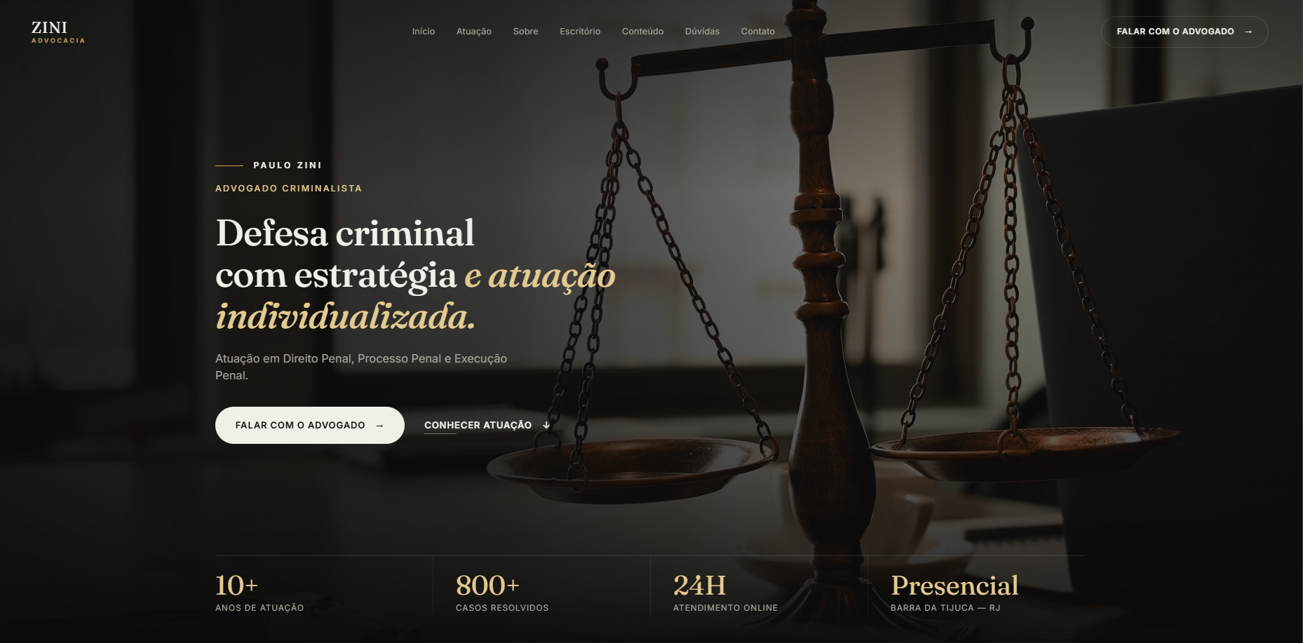 Página inicial do site Paulo Zini Advocacia