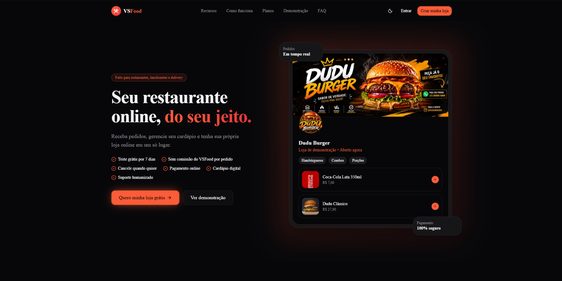 VSFood, sistema para restaurantes, lanchonetes e delivery