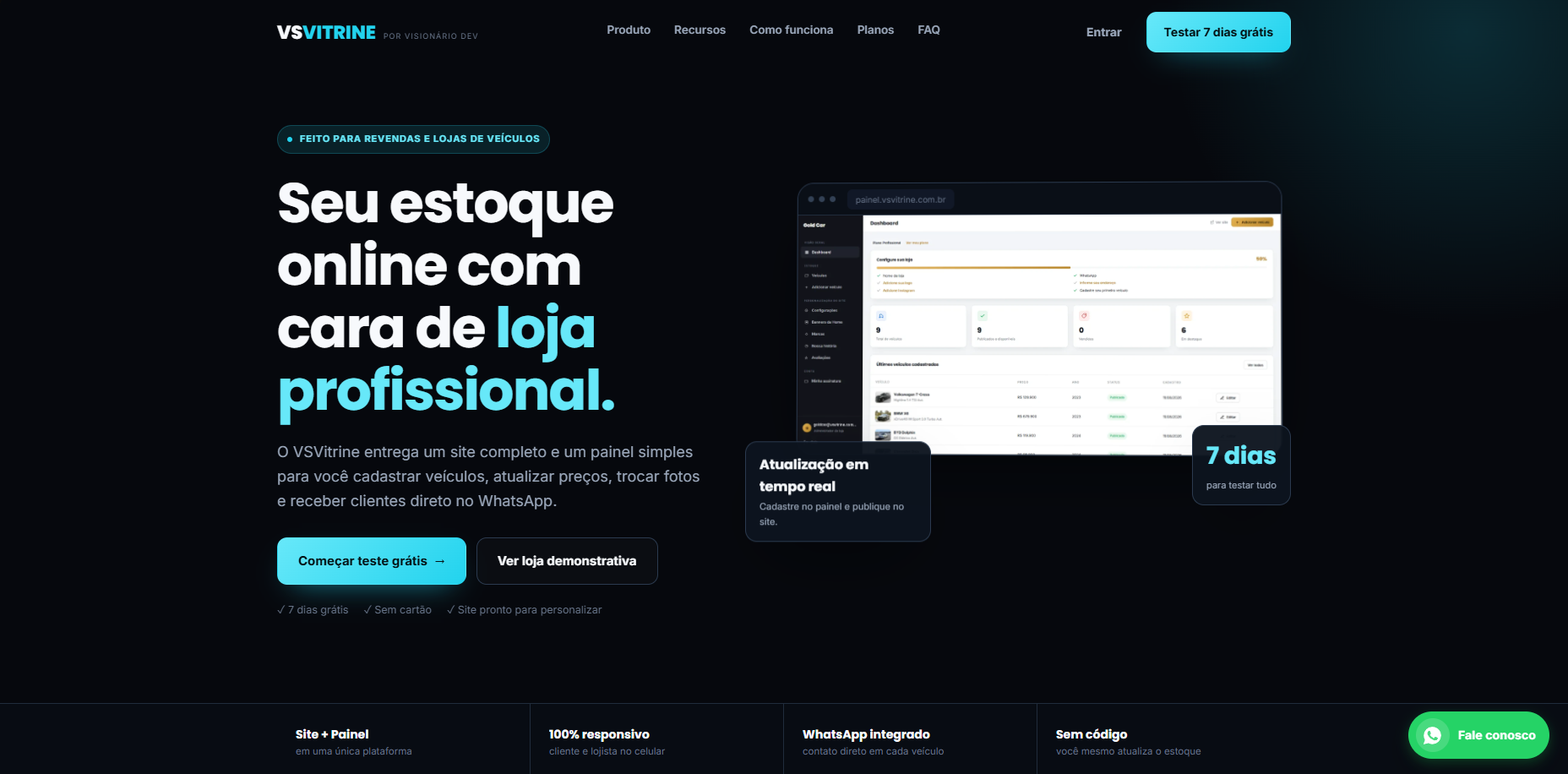 VSVitrine, site e painel para lojas de veículos